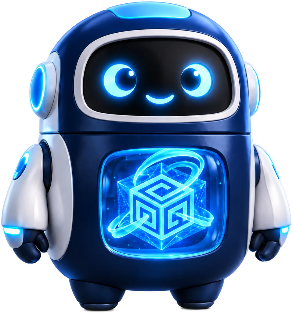 Robô azul da iSol, o motor iSol 4.9 que alimenta os agentes